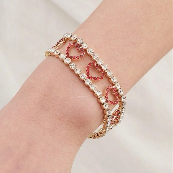 Cubic Zirconia Heart Tennis Bracelet - Picture 2 of 8